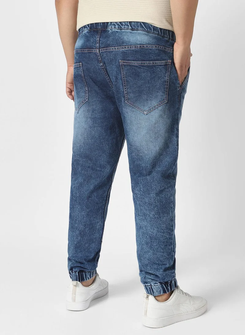 Urbano Fashion  Urbano Plus Men's Blue Washed Jogger Jeans Regular Fit Stretch for Men | Best Price UAE